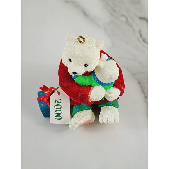 AGC Teddy Bear w/ Baby Ornament To My Dad Figurine Year 2000 White Red 2 3/4" - Picture 3 of 16